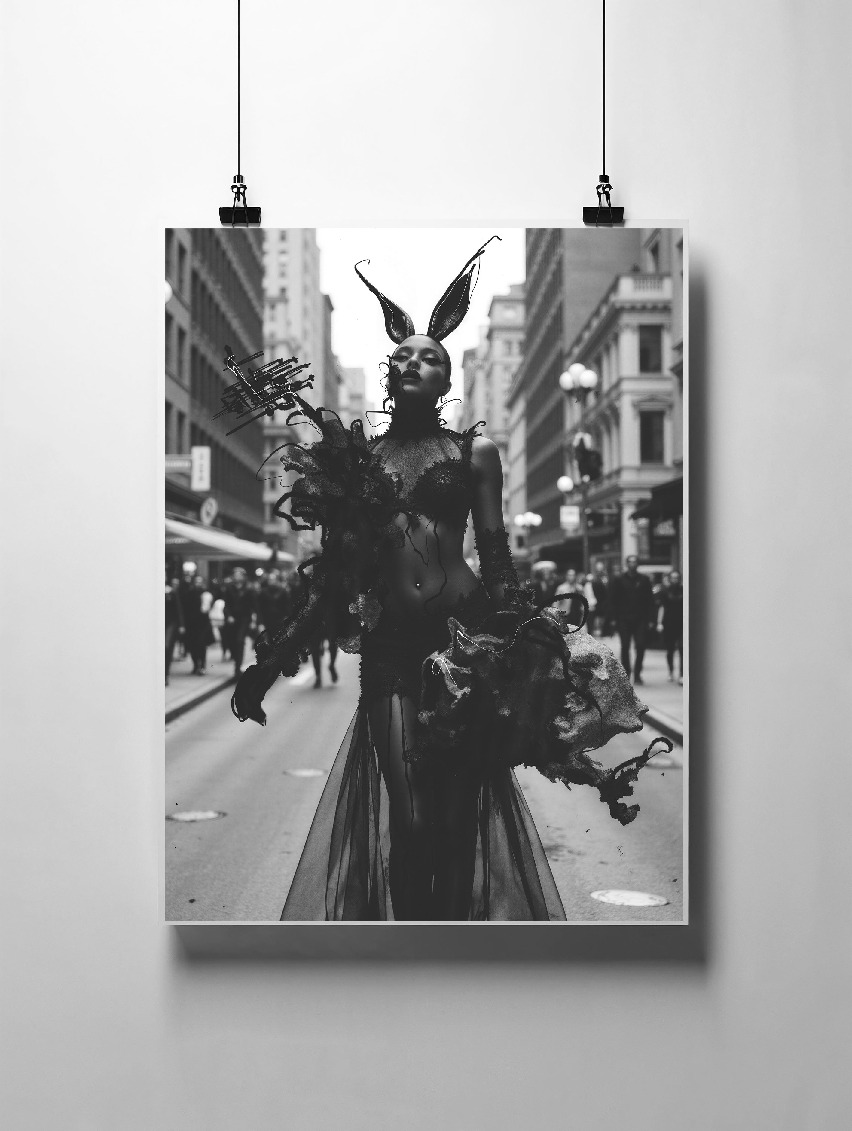 The Drone Muse by Miss AL Simpson — couture AI-cinema portrait from the Drone Driver series, monochrome edition print